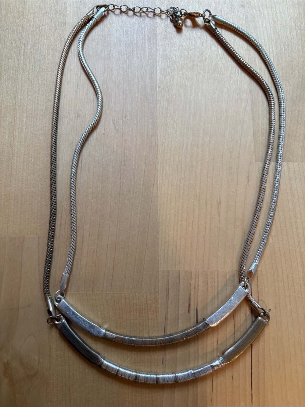 Classic Silver and Gold Double-Row Curved Bar Necklace - Women